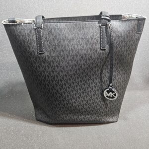 Michael Kors Jet Set Tote Bag Black MK Logo Reversible Shoulder Purse